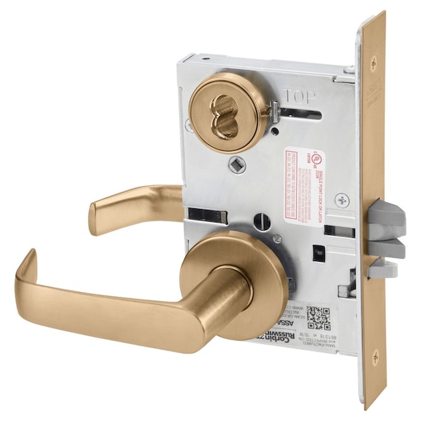 Storeroom or Closet Mortise Lock, NS Lever, A Rose, 7-Pin LFIC Less Core, Satin Bronze